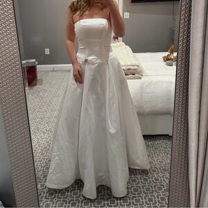 Strapless Satin Pleated Empire Waist Gown – Wedding Dress